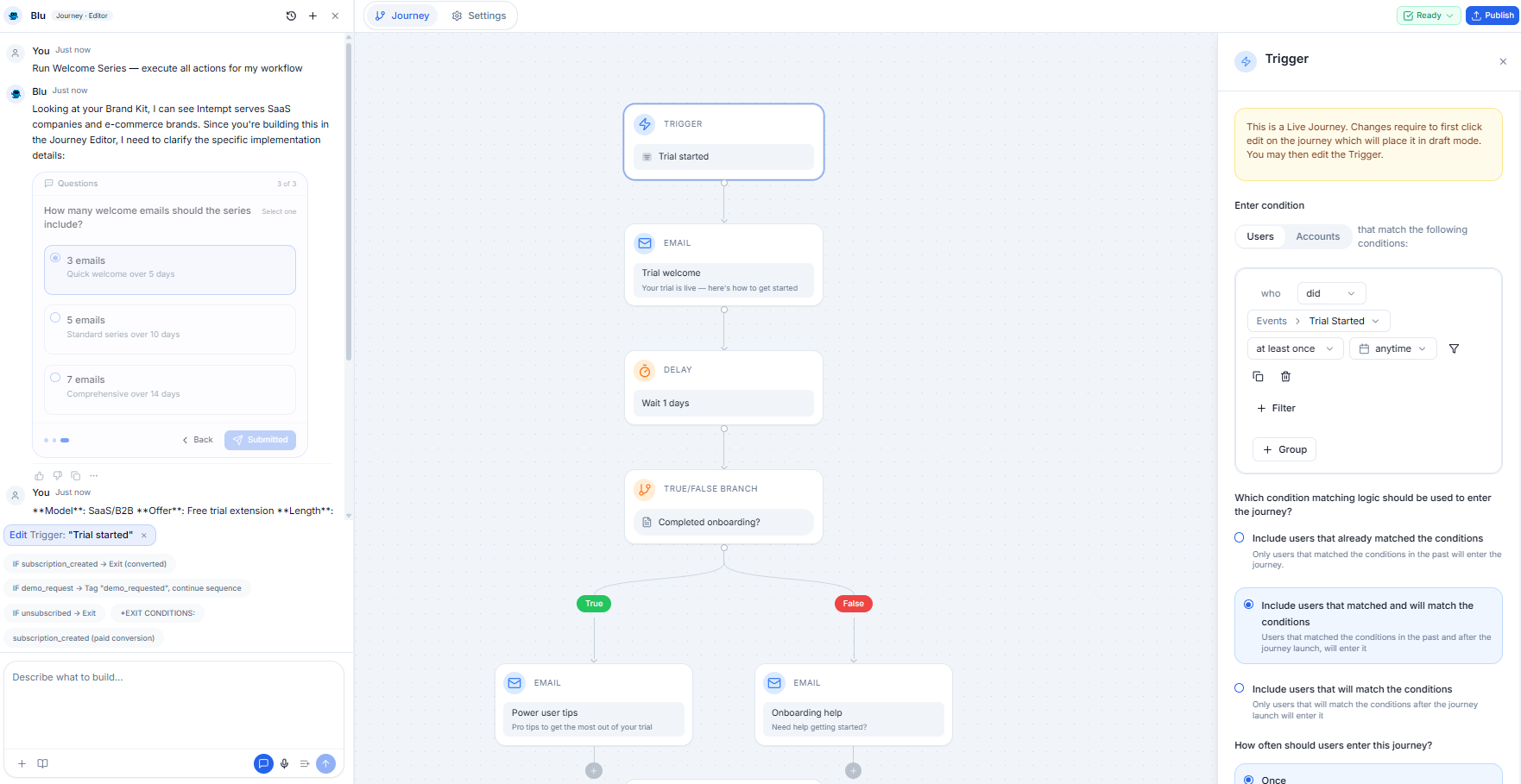 Multi-channel journey canvas in Intempt